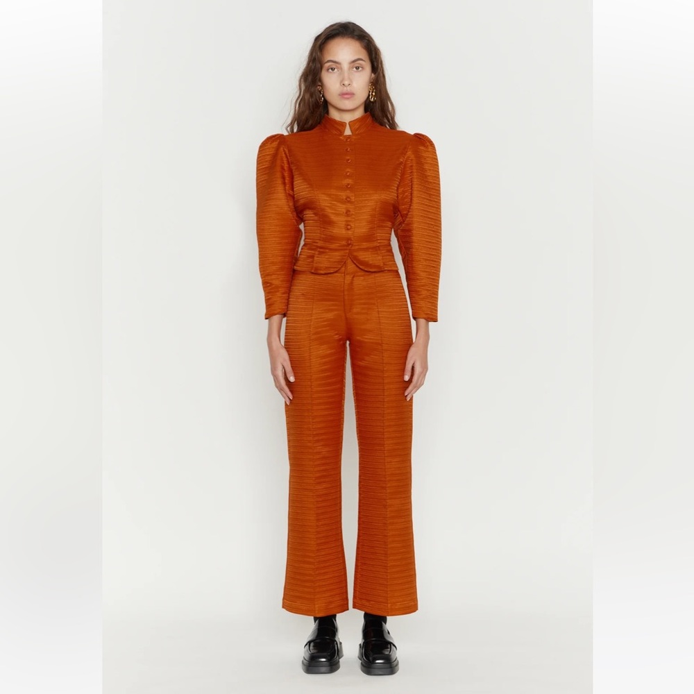 Rust Orange Textured High-Waist Wide-Leg Pants